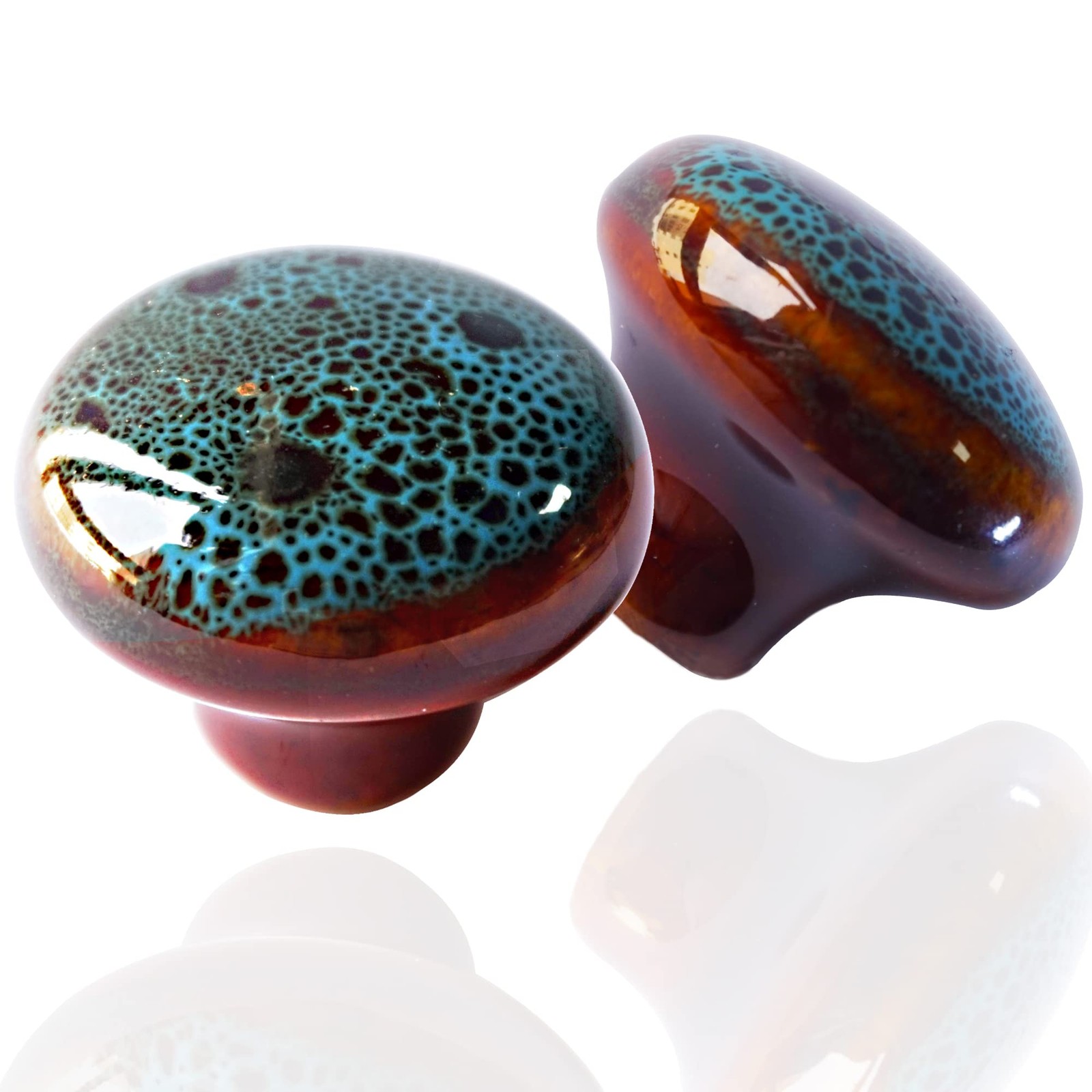 Perphin Vintage Blue Cabinet Knobs 10 Pack Glazed Small(33 mm), 10 