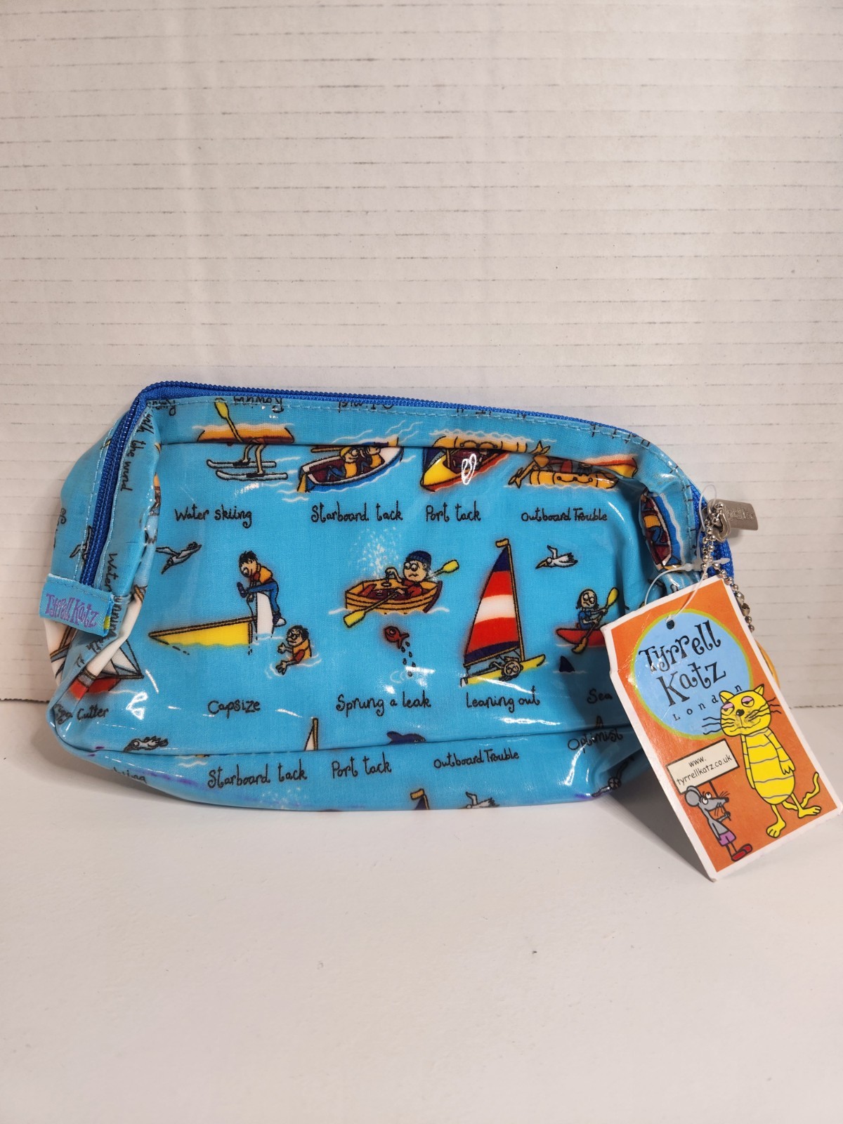 Tyrrell Katz Pencil Case – Blue Nylon Zip Bag – Boating Water Theme – 9" x 4.75"