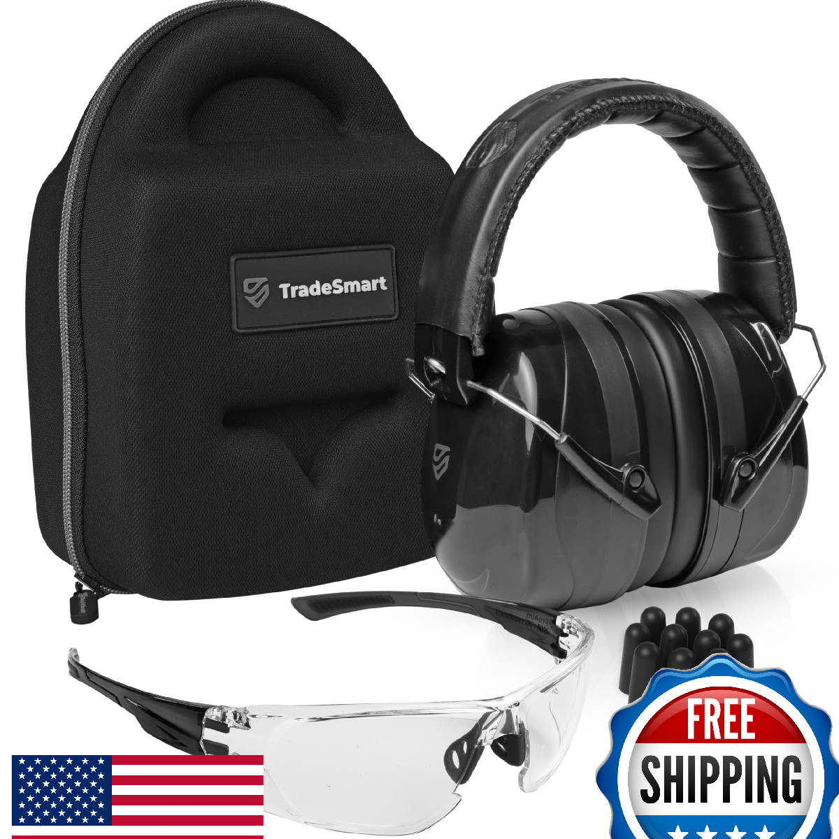 TradeSmart NRR 28 Ear Protection Muffs & Glasses Set - Shooting, Hunting, Work