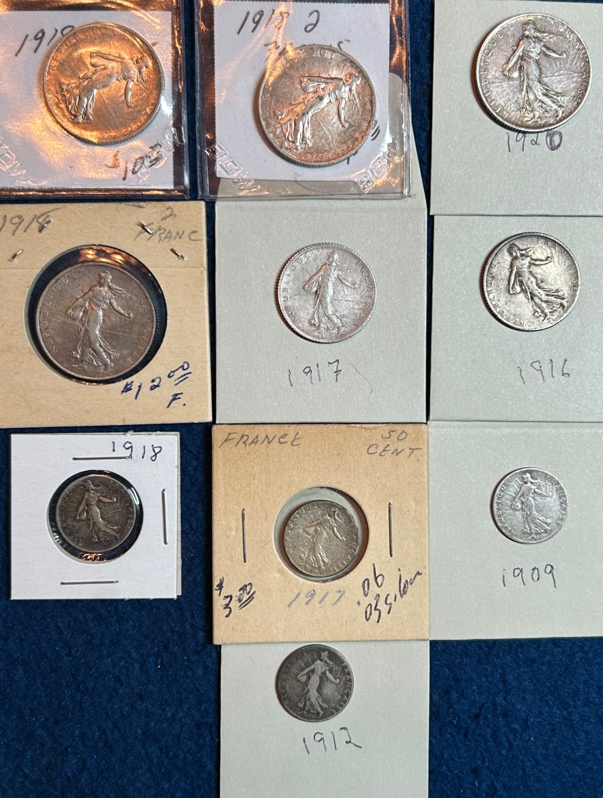 Lot of French Franc Silver Coins 2 1 Franc & 50 Centimes Fineness .835