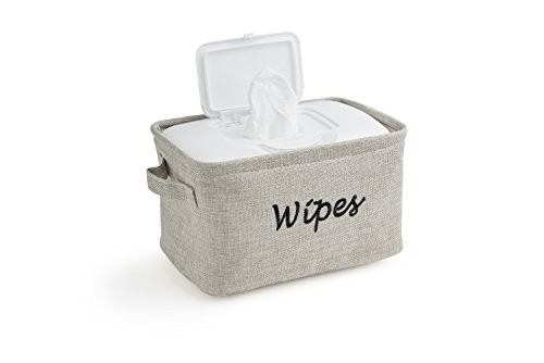 Baby Wipe Storage Bin - Nursery Organizer Caddy - Embroidered Eco GREY