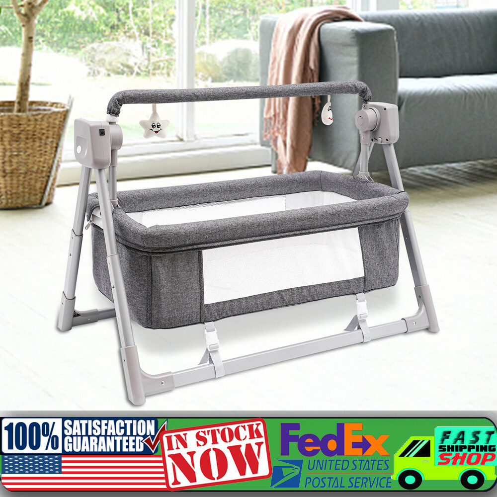 Portable Electric Baby Swing Cradle Bassinet Rocking Crib Infant W/ Bluetooth