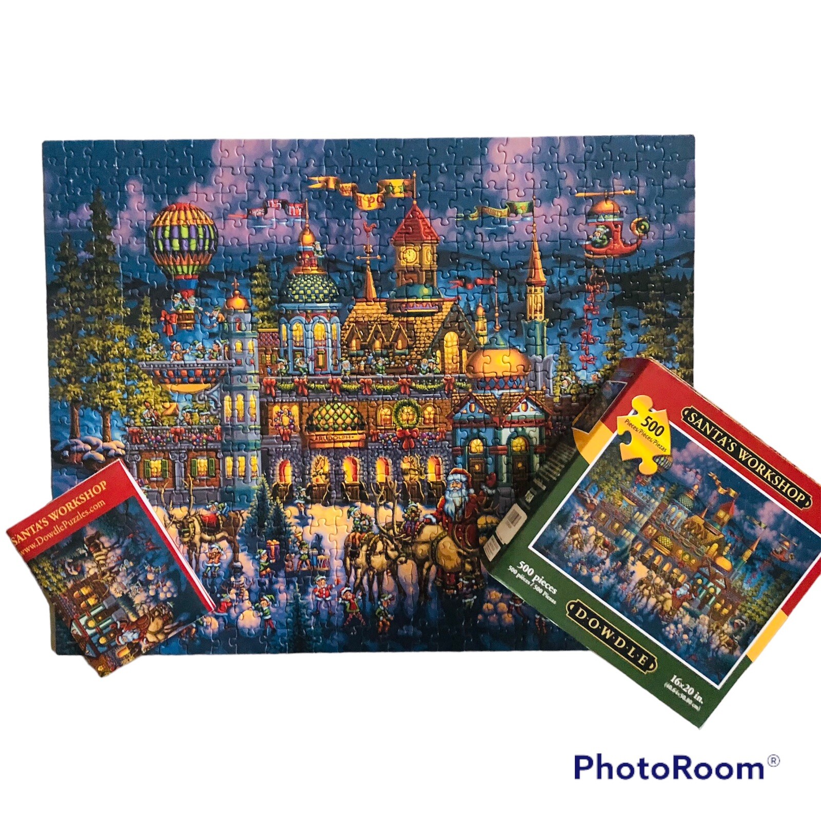 COMPLETE Santa’s Workshop 500 Pc Dowdle Jigsaw Puzzle Christmas Reindeer Santa