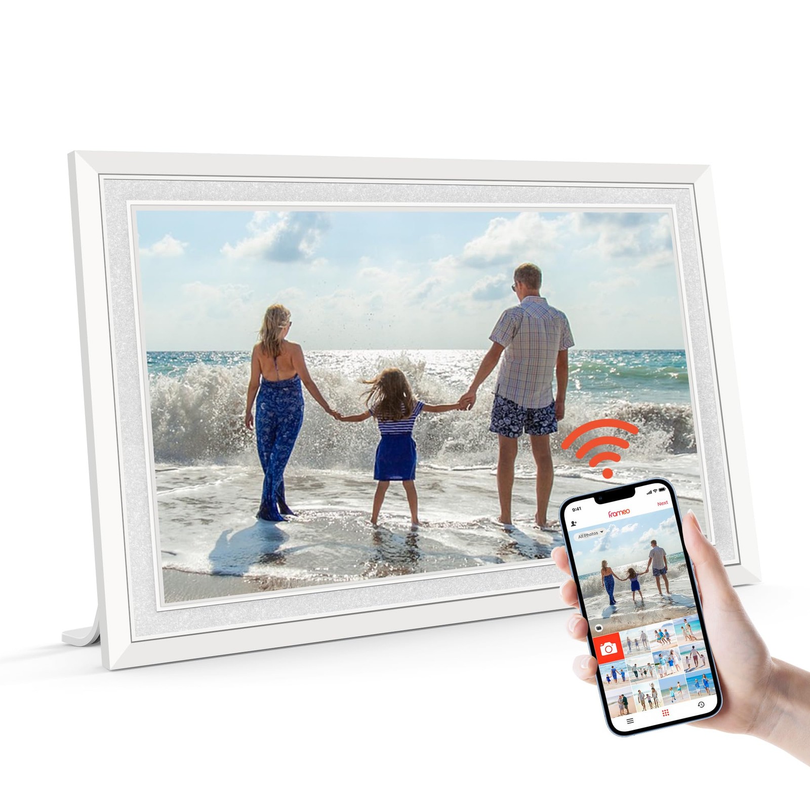 Frameo 10.1" Digital Picture Frame with 32GB Memory White WiFi Electronic Pho...