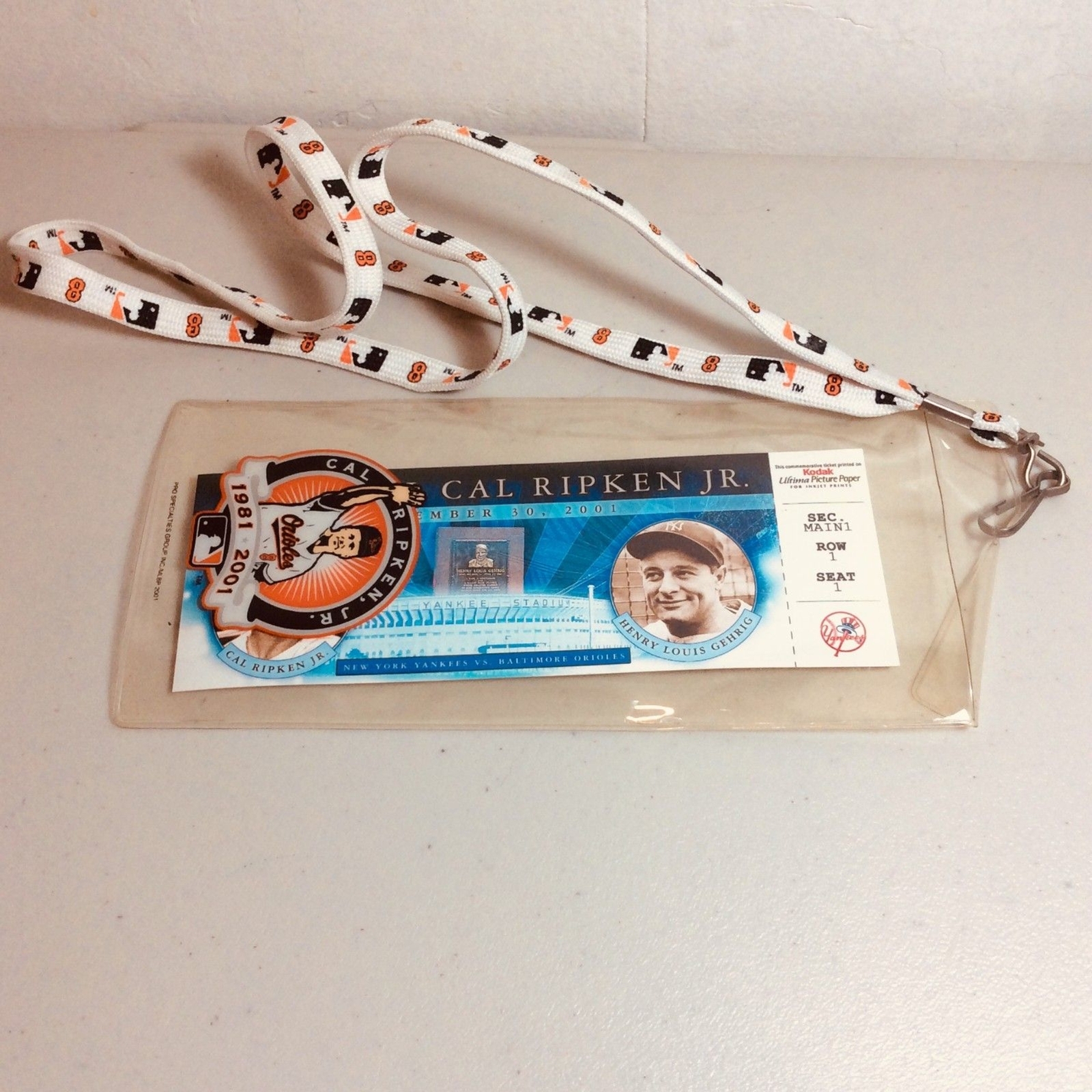 Cal Ripken Jr. Baltimore Orioles Commemorative Photo Ticket - Sleeve- Lanyard