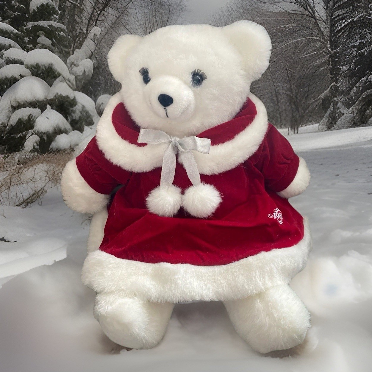 Vintage Dan Dee K Mart 1989 Christmas Girl Teddy Bear Plush Red Velvet Coat