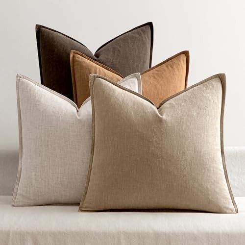  Linen Pillow Covers Pack of 4 Decorative 24" x 24" (Pack of 4) Neutral Brown