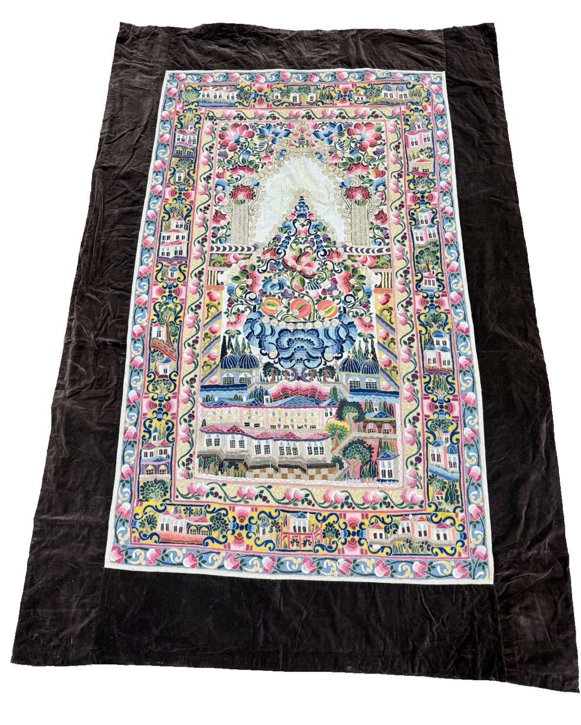 Late 19th / E. 20th Century Ottoman Turkish Mihrab Embroidered Tapestry