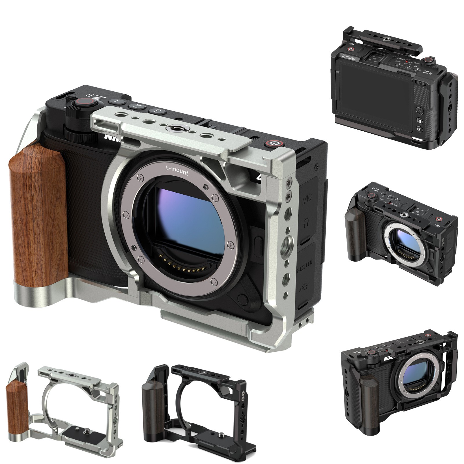 Full Camera Cage w/ Wooden Grip Quick Release Extendable Stabilizer For Nikon ZR