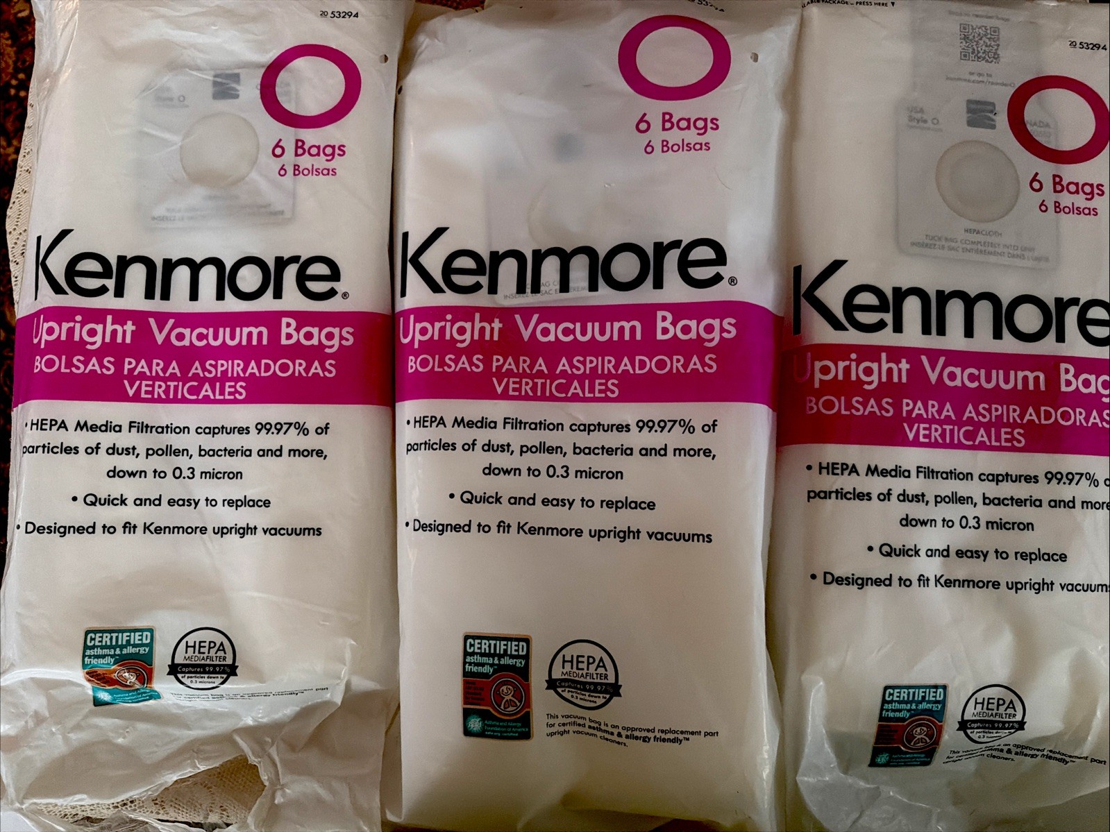 18 BAGS!! Kenmore Type O Vacuum Bags HEPA, 3-6Packs Model 53294  Upright