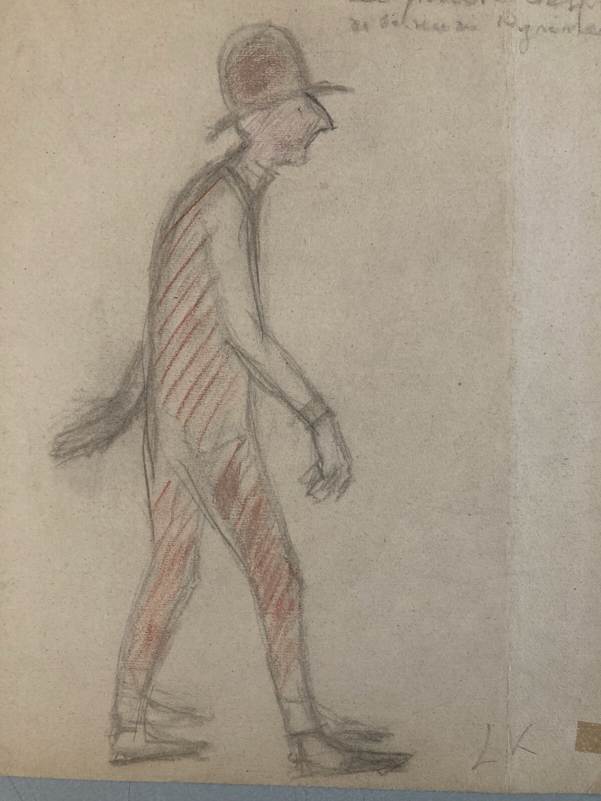 Beautiful Drawing Antique Pencil Paper 1920 Man Expressionist Expressionism Lk