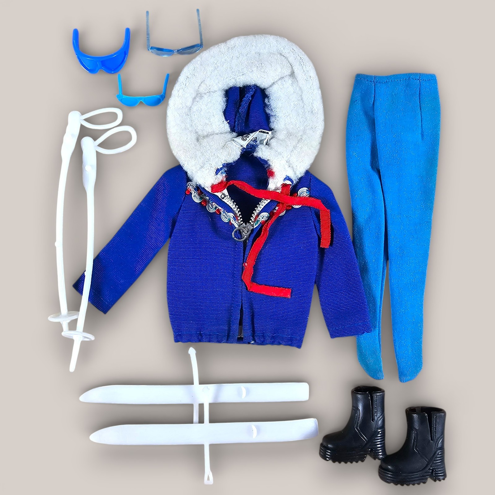 Mattel Barbie Doll Ski Queen Blue Jacket White Fur Hood Pants #948 Vintage 1960s