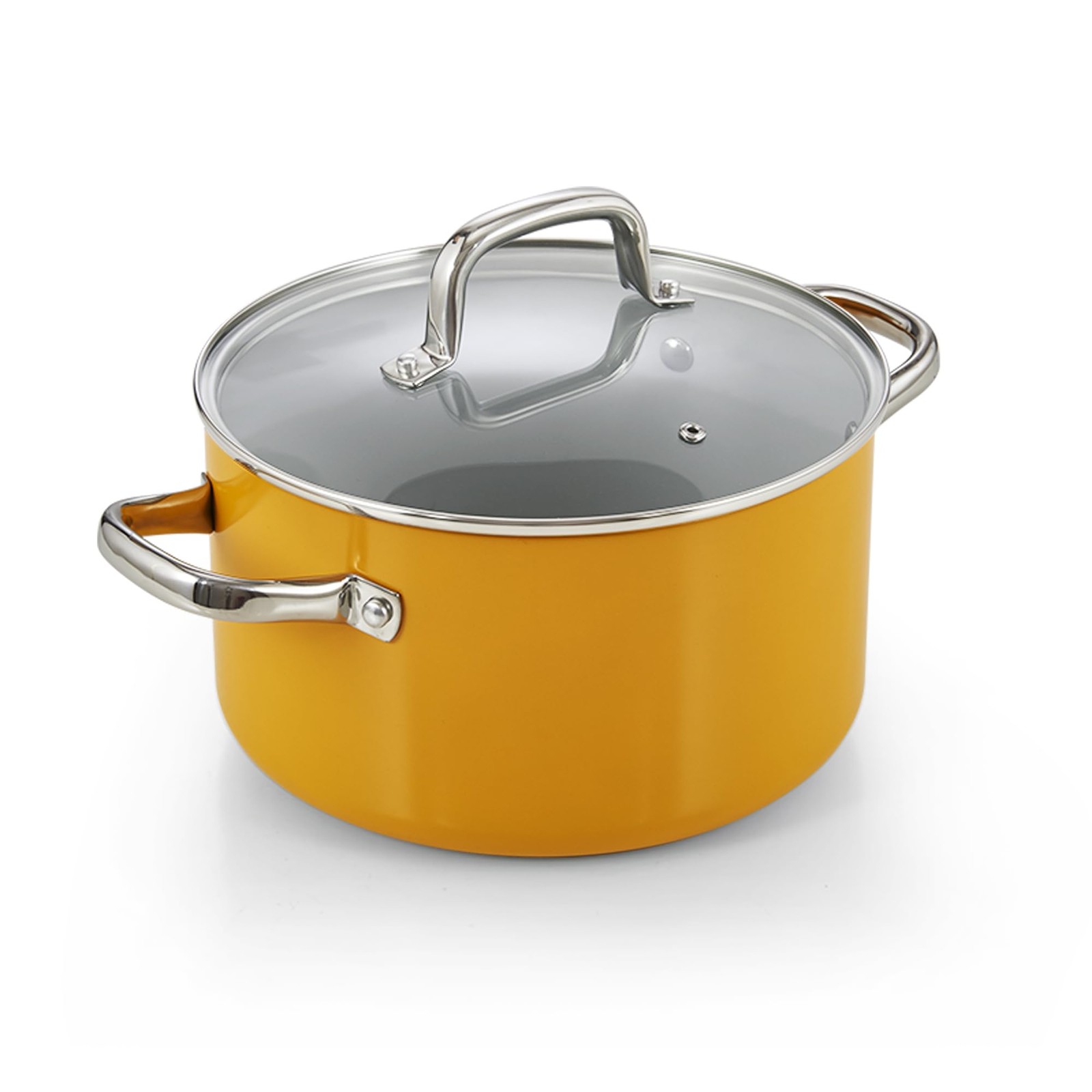 Cook N Home Non Stick Stock Pot with Lid, 6-Quart Hard 6 Quarts, Yellow 