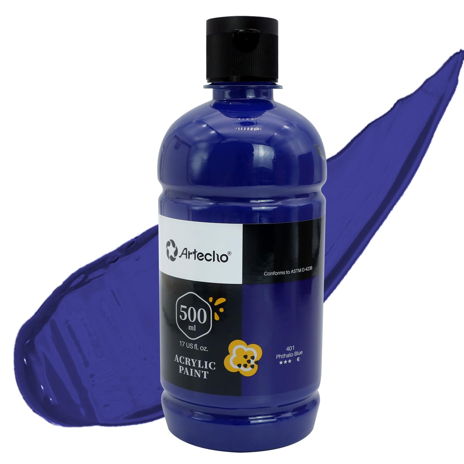 Artecho Phthalo Blue Acrylic Paint 500ml / 17oz - Craft Paint for Canvas