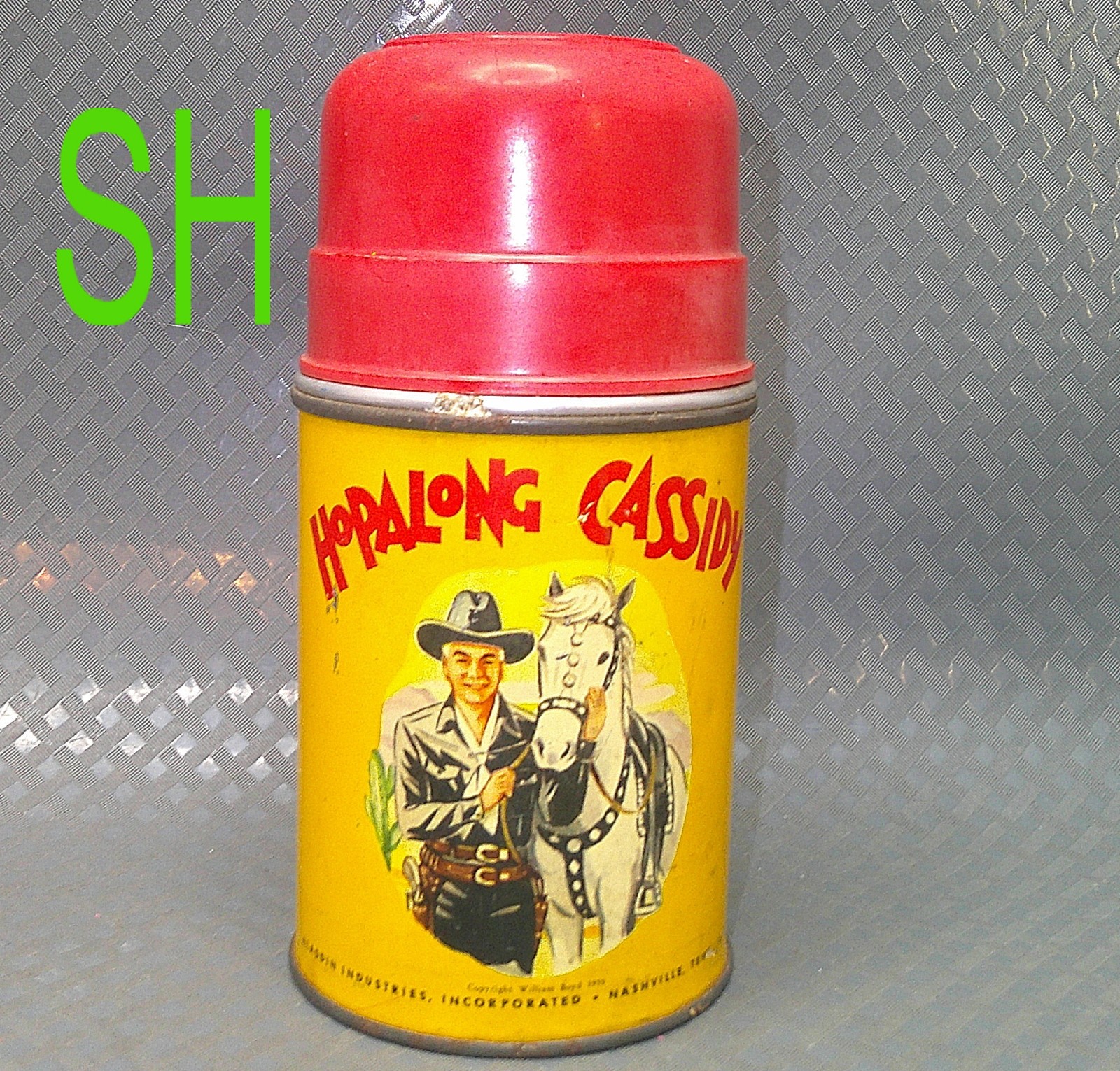 Vintage 1950 Hopalong Cassidy Aladdin Thermos Goodyear Plug Boyd Cowboy Western