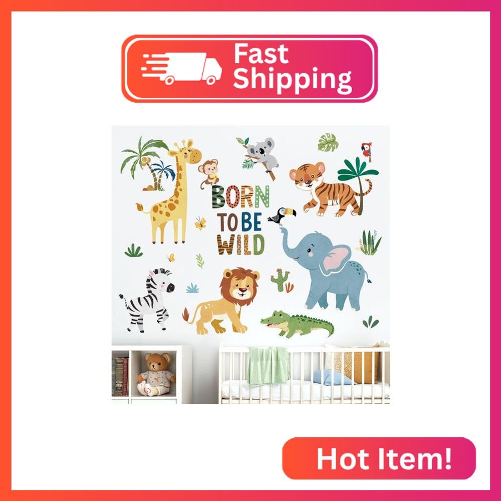 decalmile Safari Animal Wall Decals Elephant Lion Monkey Giraffe Jungle Animal W