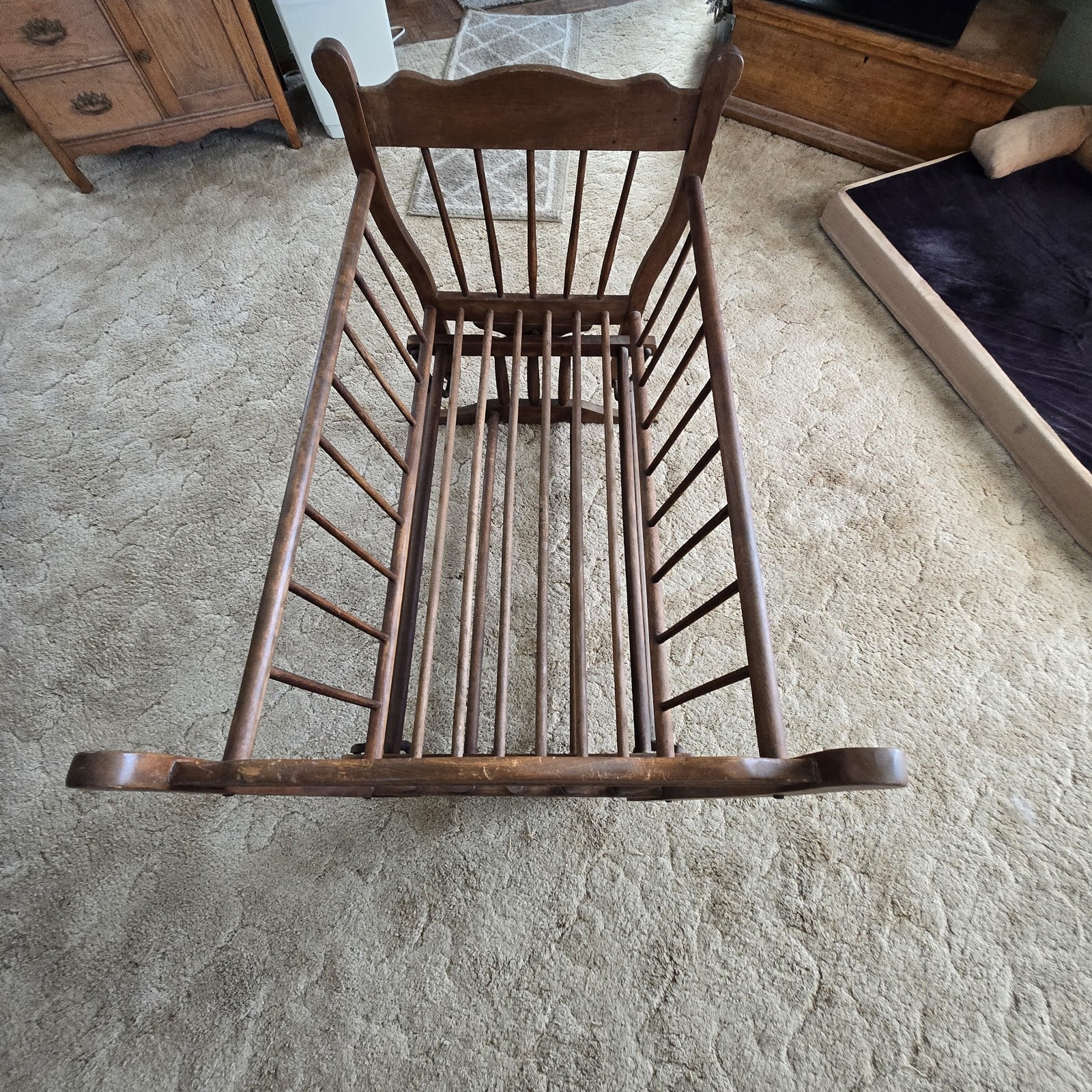 Very Cool Antique Wooden Rocking Baby Cradle Pat. May 1888