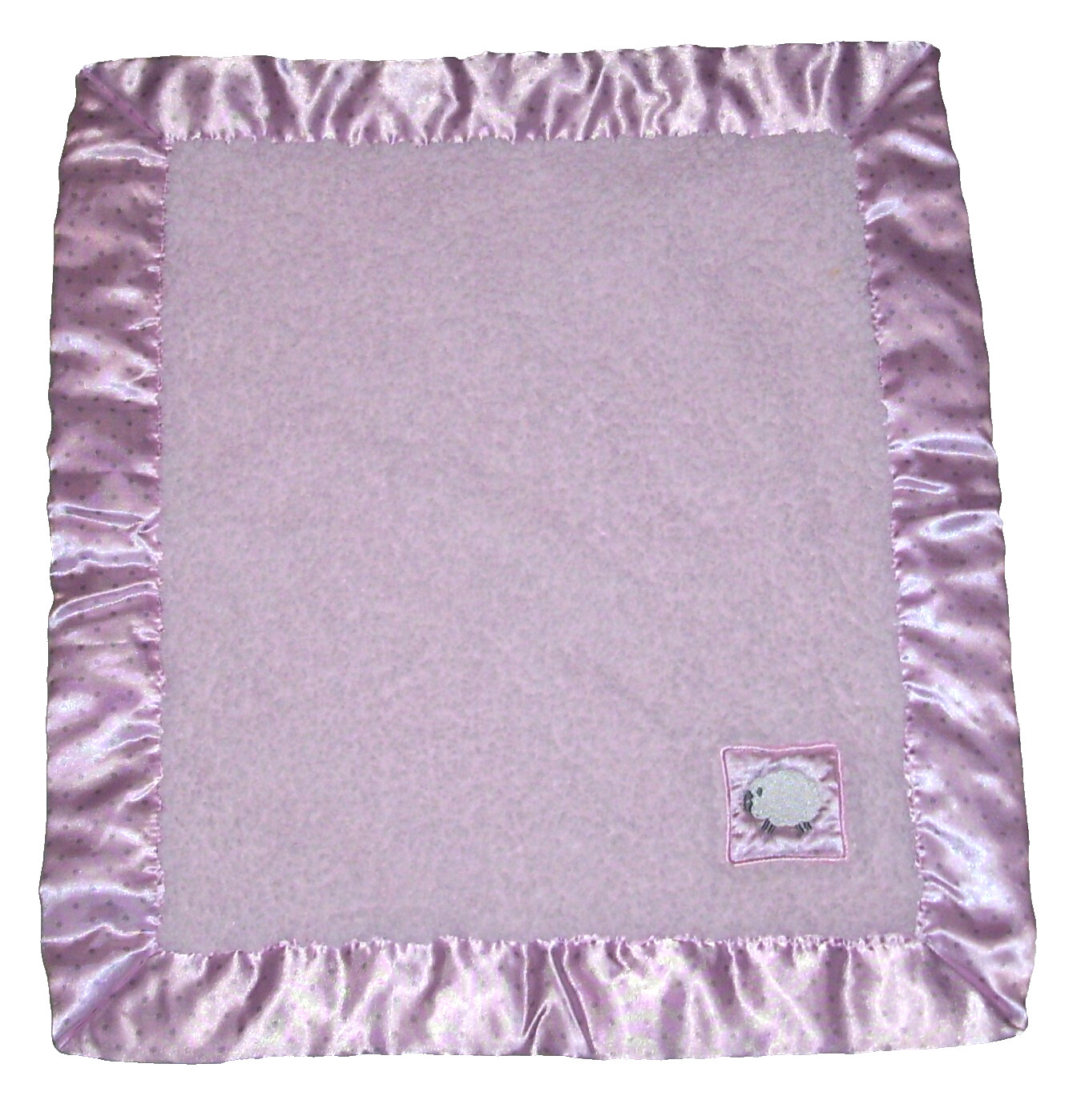 Giggle Baby Pink Sherpa Lamb Baby Blanket Grey Polka Dots Satin Trim 14x17"