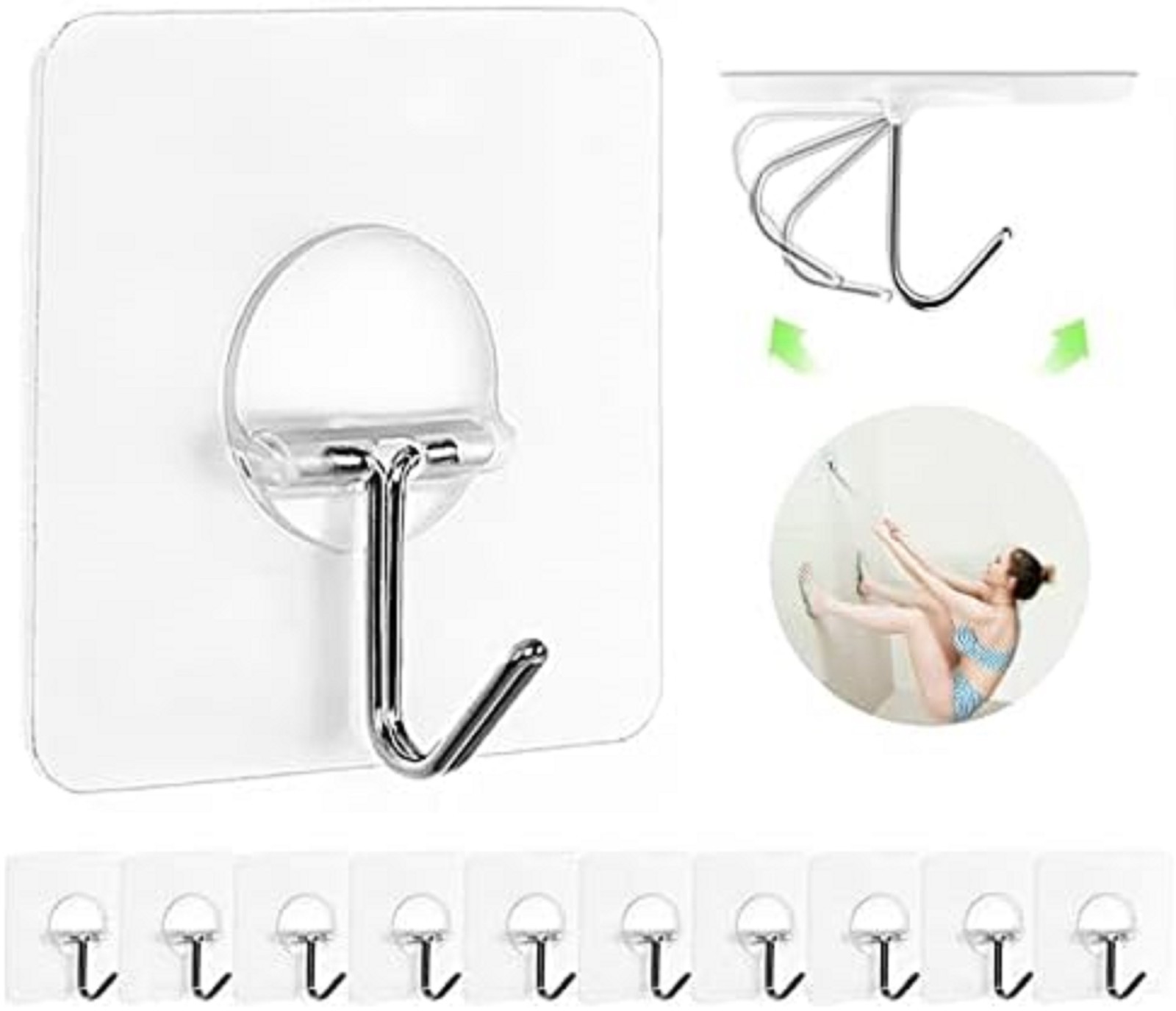 Heavy Duty Self-Adhesive Hooks - Waterproof Transparent 12 Pack for Home Use