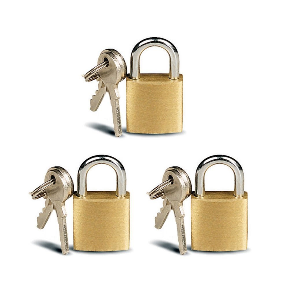 ATB 3 Pc Small Metal Padlock Solid Brass Luggage, Backpack, Diary, Gold 