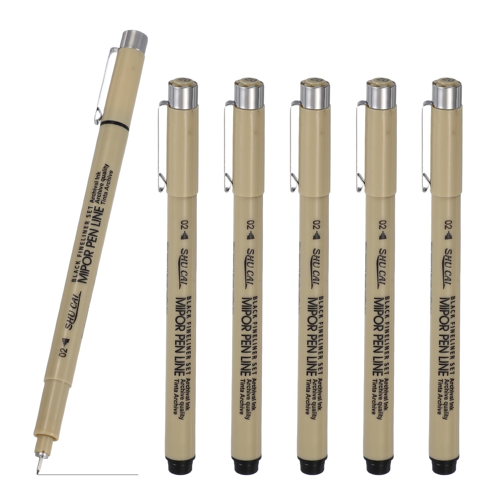 Fineliner Pens, 6 Pcs 02 0.3mm Fineliner Marker Black Waterproof Ink Pens