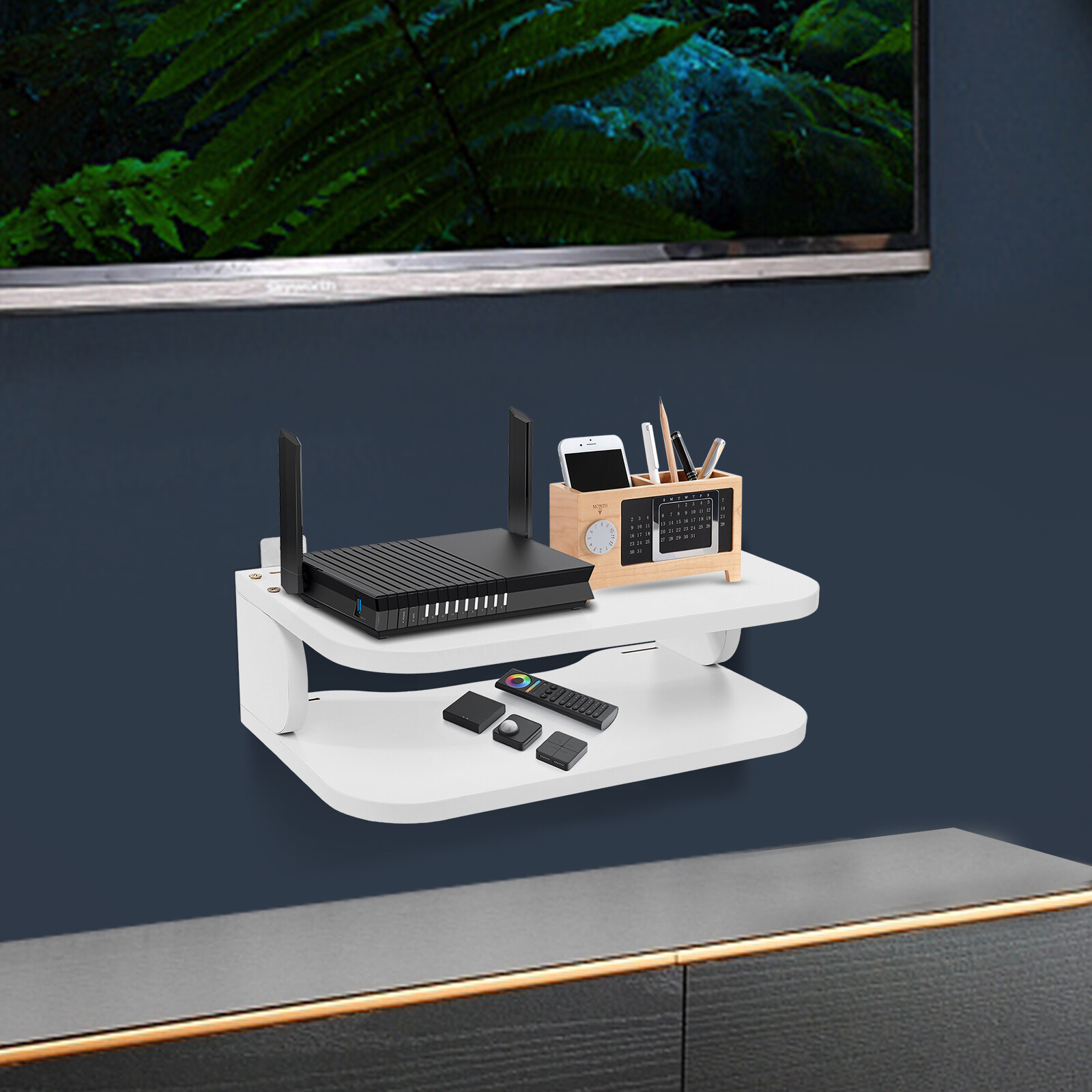 2-Tiers TV Component Holder Floating Shelf Set-top Box Shelf Wall Mount/Tabletop