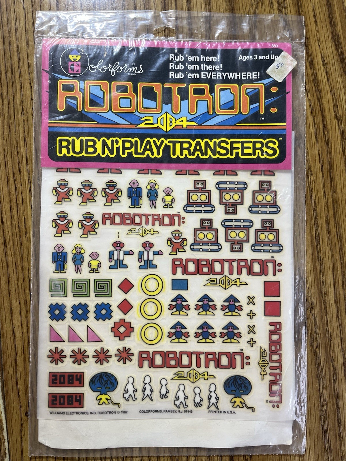 Colorforms Rub N' Play Transfers Robotron 2084 - New SEALED Vintage 1982 Retro