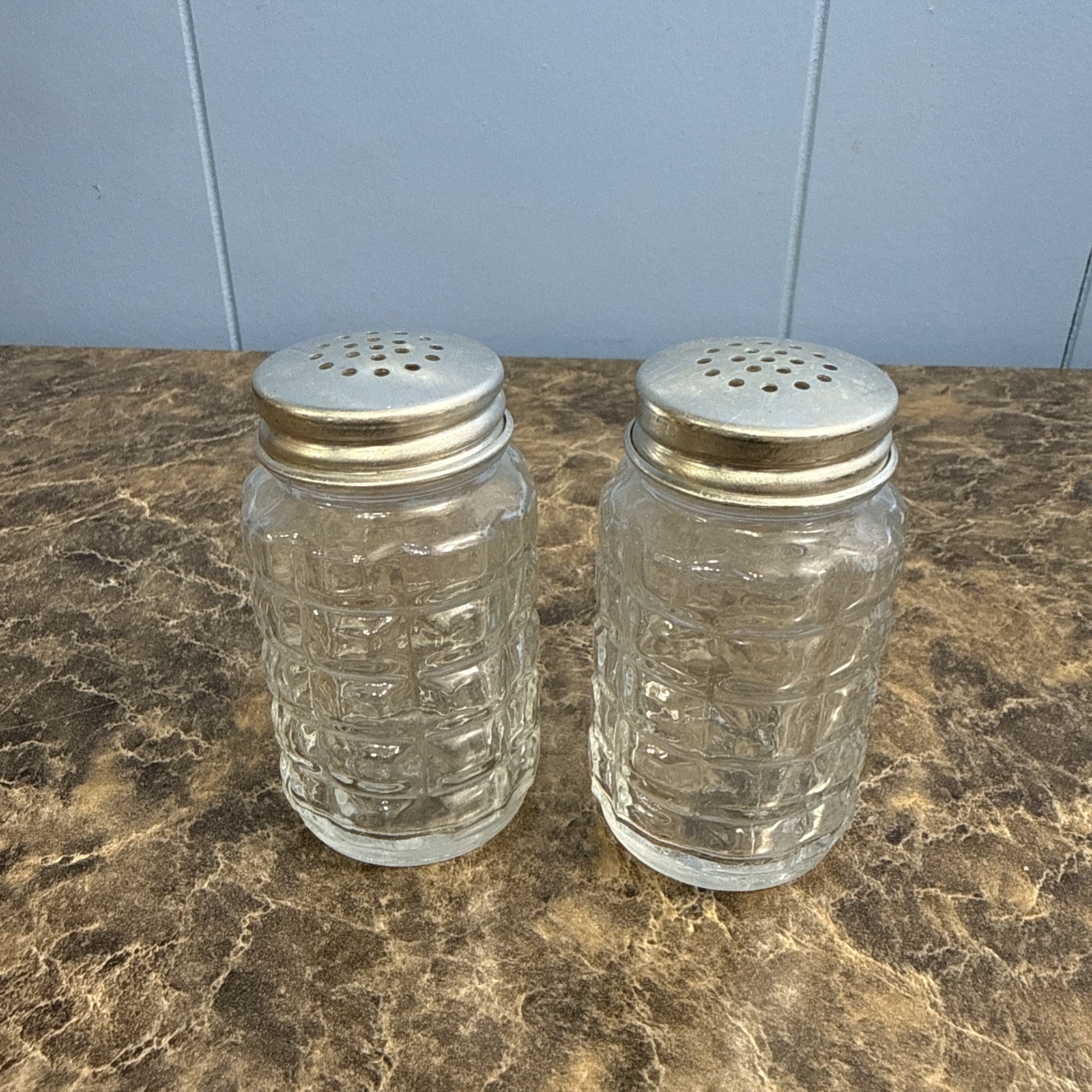 Vintage Libbey Of Canada Waffle Pattern Glass Salt And Pepper Shakers