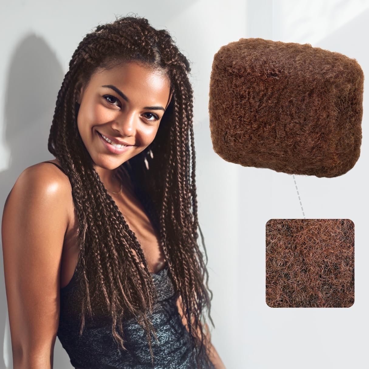 IUC Afro Kinkys Bulk Human Hair #4 16 Inch 50g Medium Brown 4C Afro Kinky-Curly