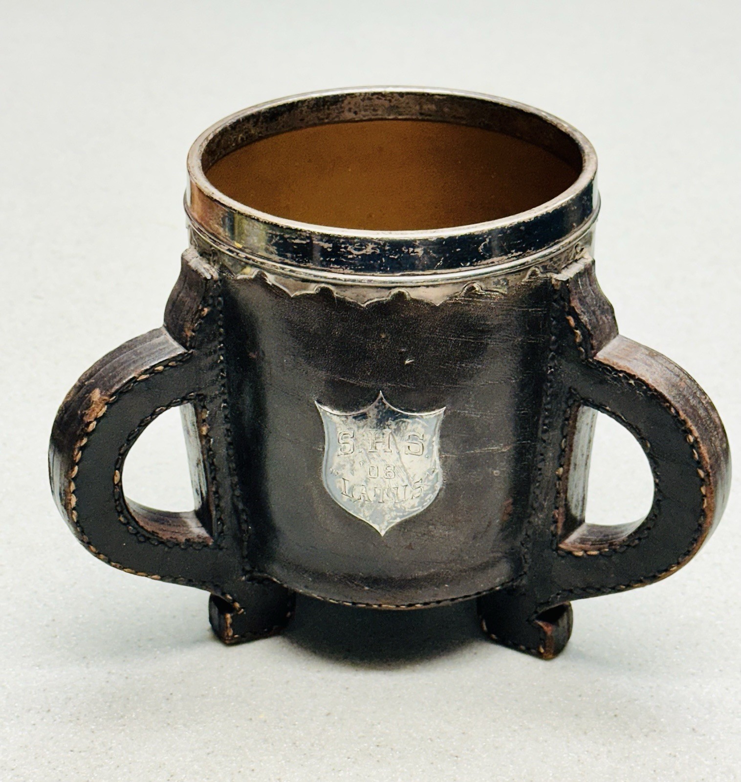 Sterling Silver & Leather Antique Tankard Drinking Mug Rare