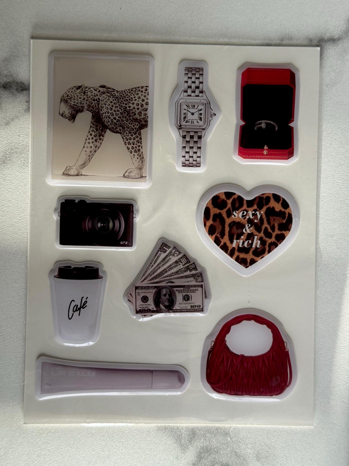 Multicolor Puffy Stickers Sheet Fashion Money Animals Café Scrapbooking