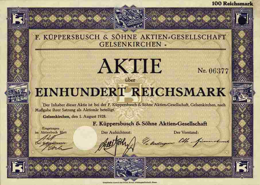 F. Küppersbusch & Söhne 1928 Gelsenkirchen Dortmund Trier Wels 100 RM Lipsheim