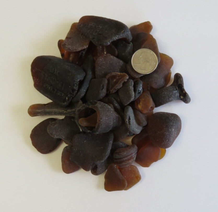 California Sea Beach Glass Surf Tumbled Frosted Brown 1 Lb. Mixed Sizes