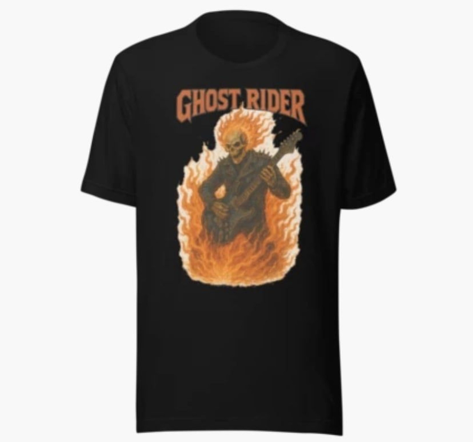 Custom ghost rider playing guitar  T-shirt 100% cotton Gildan unisexual L