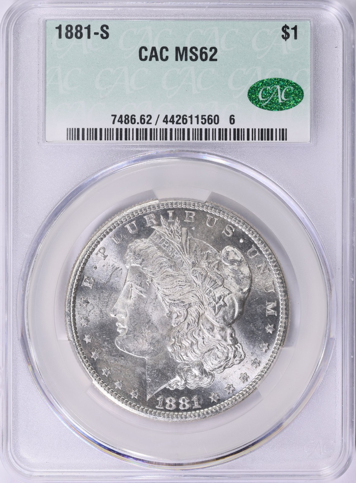 1881-S MORGAN DOLLAR CAC G MS62