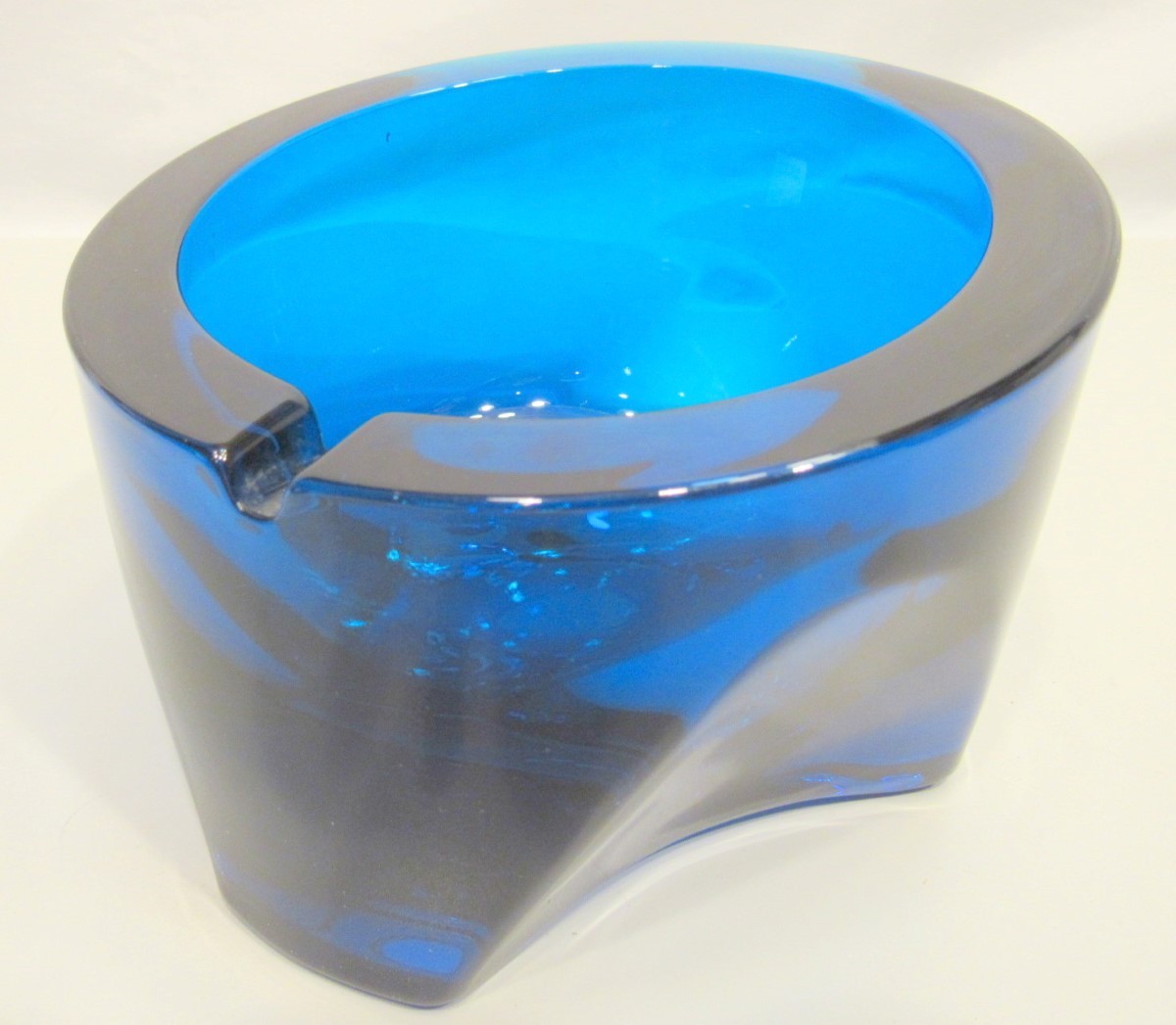 Vtg MCM Viking Glass Orb/Slant Atomic Ashtray Cobalt Blue Thick Heav (EZS003872)