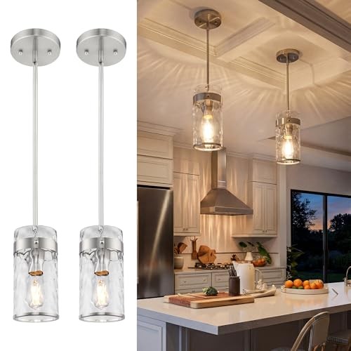  Glass Pendant Light, Brushed Nickel 2 Light Island Pendant 2 pack Silver