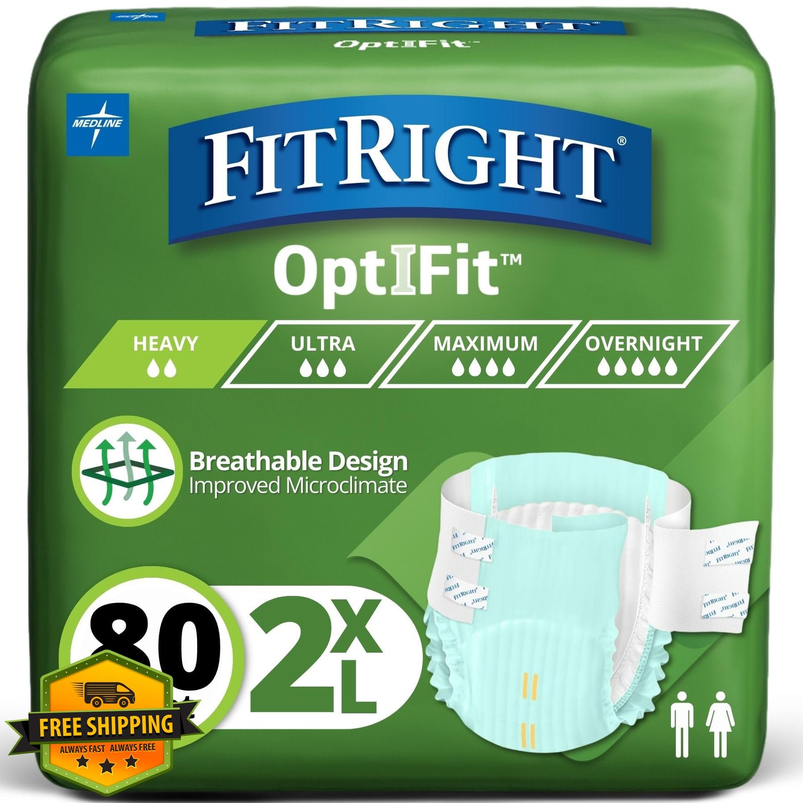 FitRight OptiFit Extra Adult Briefs, 2XL, Moderate Absorbency, 20ct