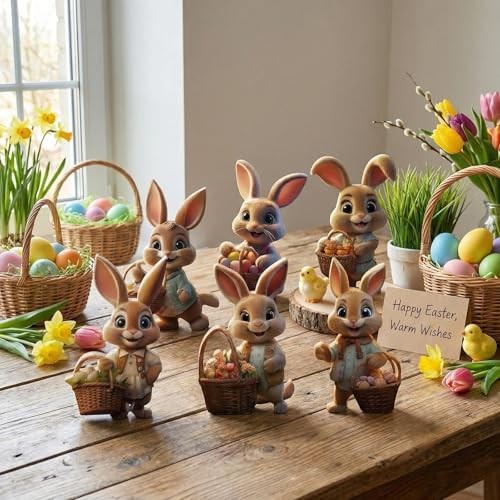Easter Decorations for Home, Bunny Decorations Spring Home Decor,6 pcs Wooden 