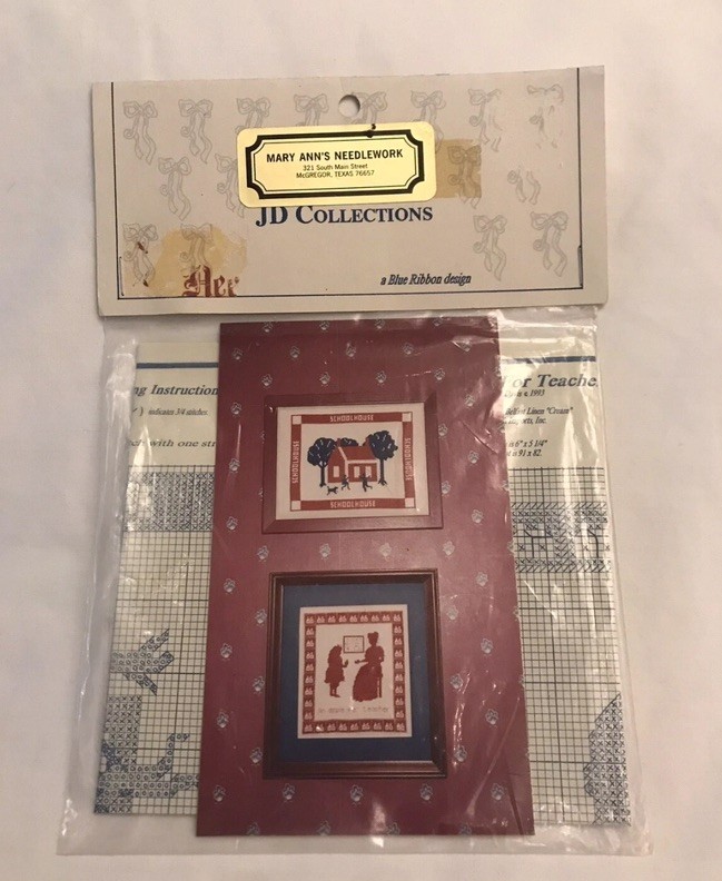 Vintage HD Collections Cross Stitch Chart Paytern Folk Art ~ Schoolhouse Teacher
