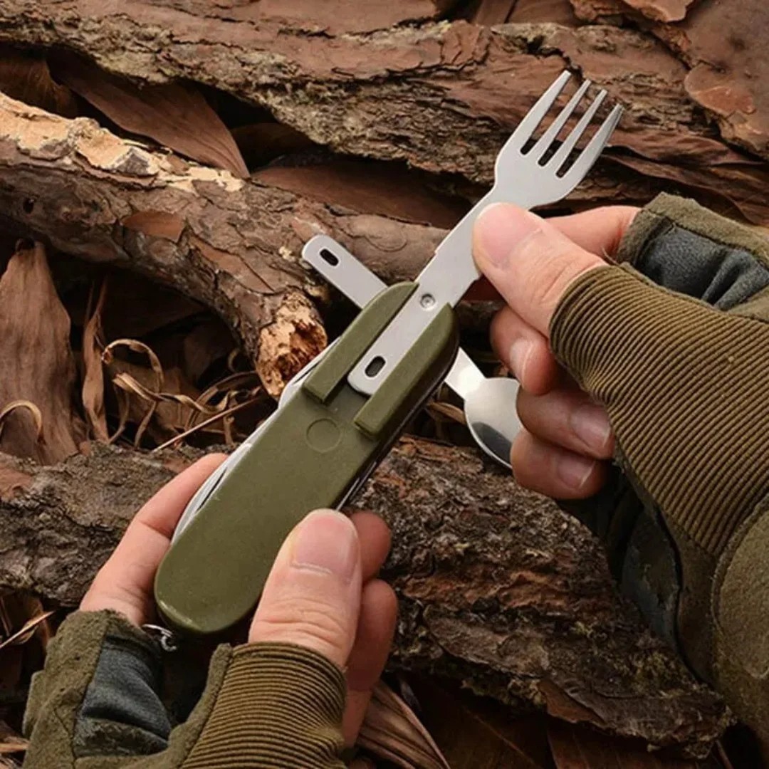 Multifunctional Knife Steel Camping Cutlery Set Foldable tactical Spoon Fork Diy