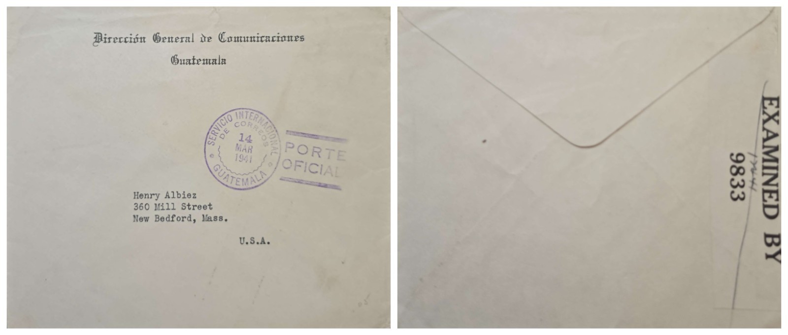 O) 1941 GUATEMALA,  INTERNATIONAL SERVICE, OFFICIAL POSTAL SERVICE, DIRECCION GE