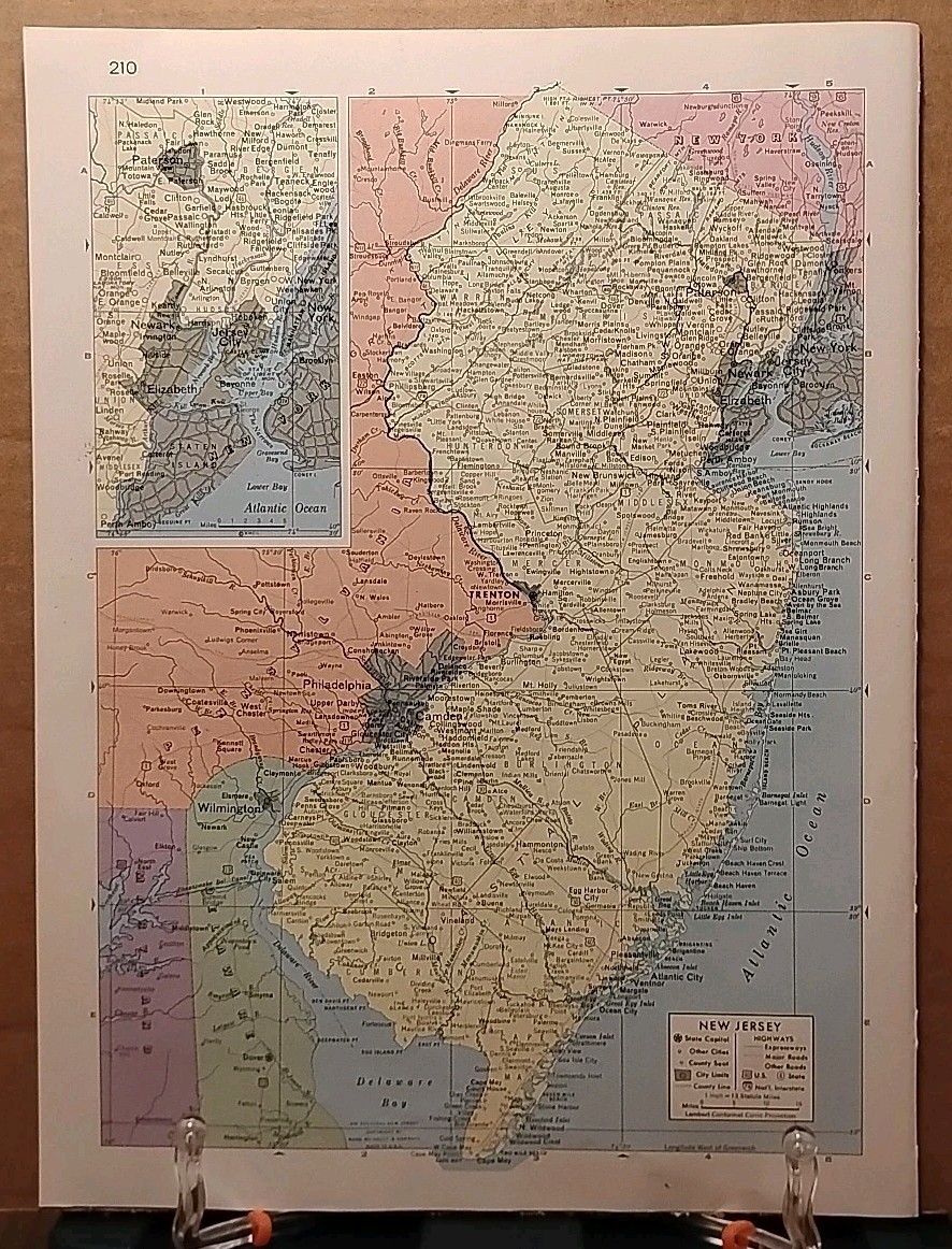 1961 Vintage NEW JERSEY Authentic Atlas Map Life Pictorial Atlas of the World
