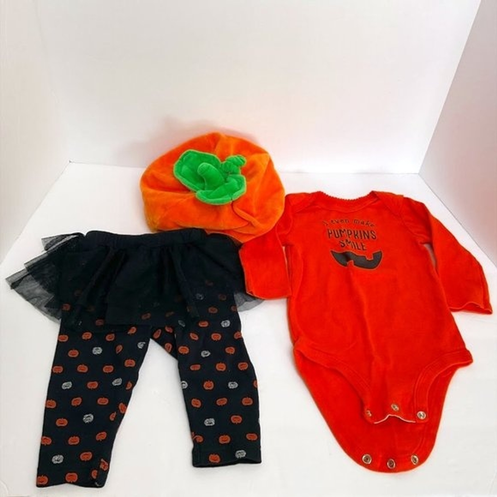 Halloween Pumpkin Hat Girl Leggins with Tu Tu Jack o Lantern One Piece 6 Months