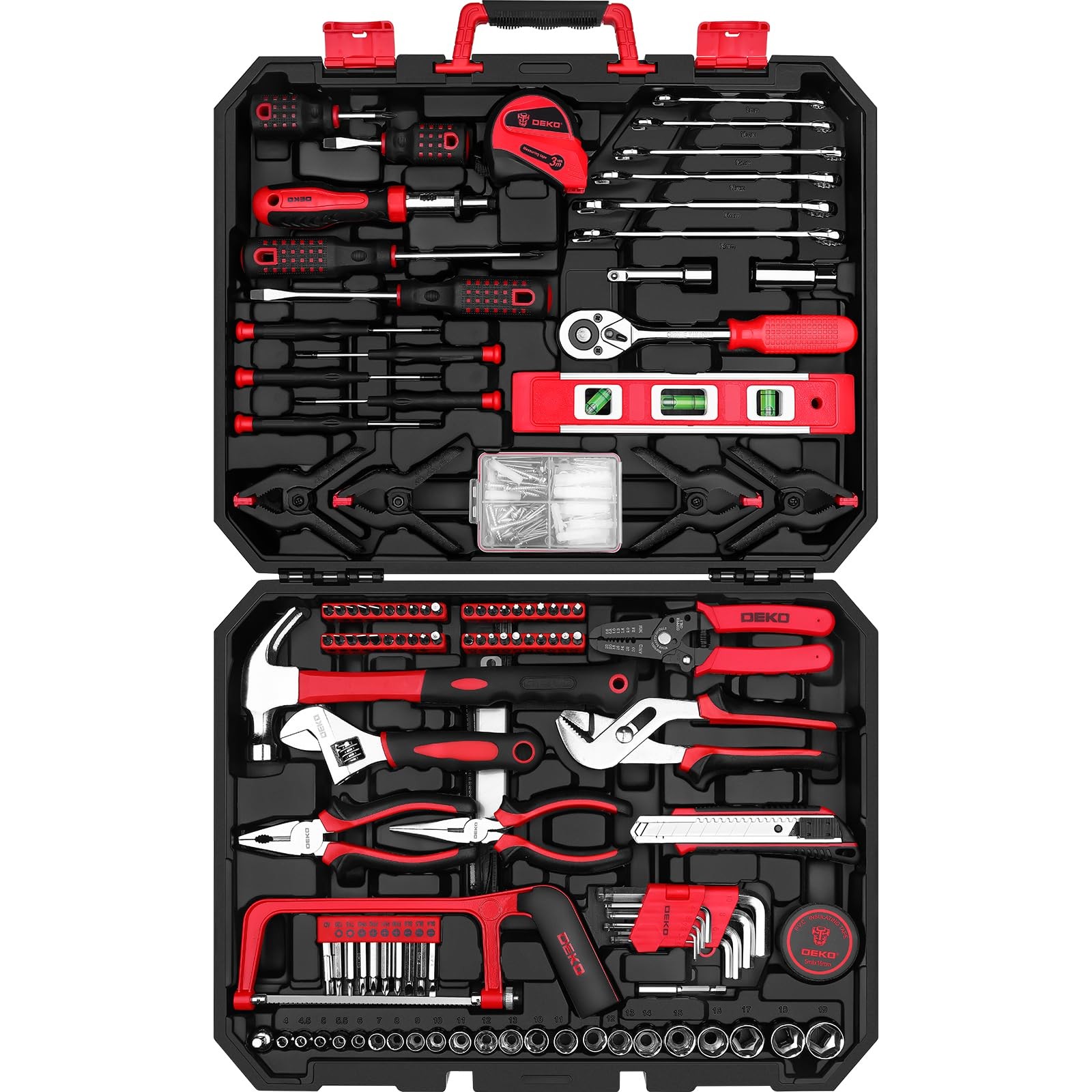 DEKOPRO Tool Set:228 Piece Home Kit, Household Basic Repair Set Red 