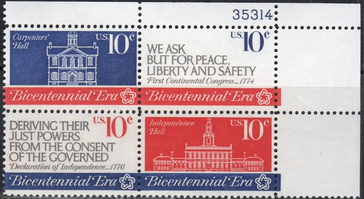 US Scott #1546a, Plate block of 4, #35314 UR, MNH