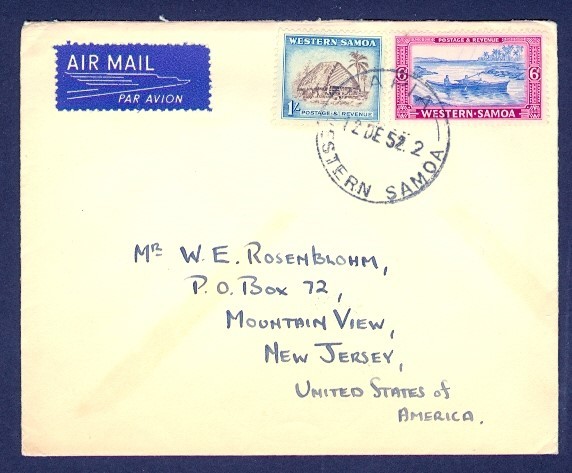 WESTERN SAMOA 1952 AIR COMBO TO USA