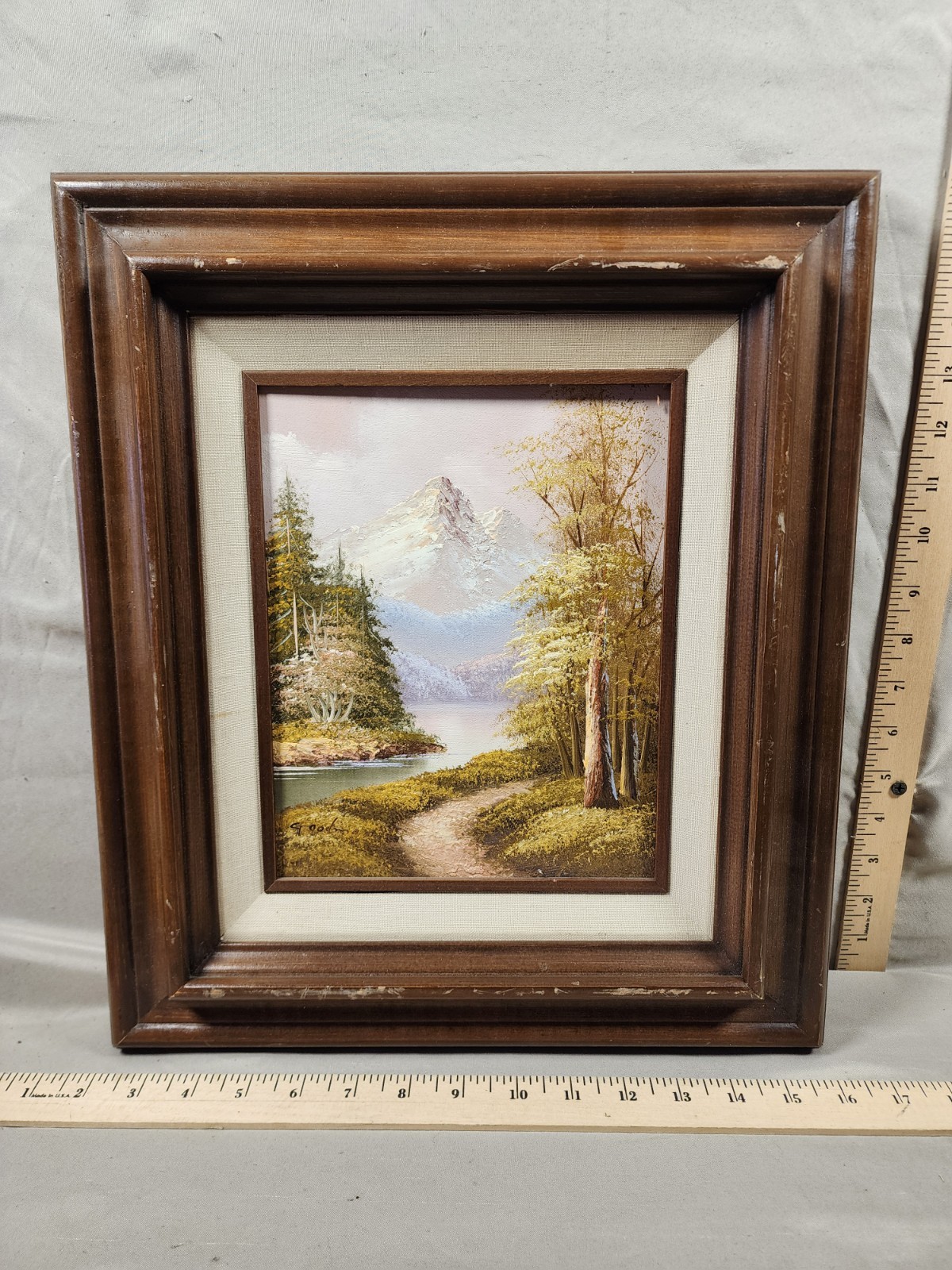 Vintage Oil On Canvas Painting Mountain River Landscape Signed Goodman
