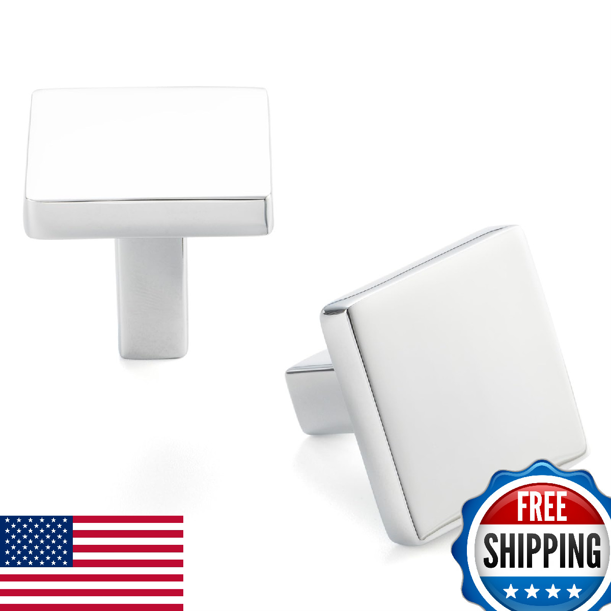 ASKANO 20x 1-1/8" Square Polished Chrome Cabinet Knobs Drawer Pulls