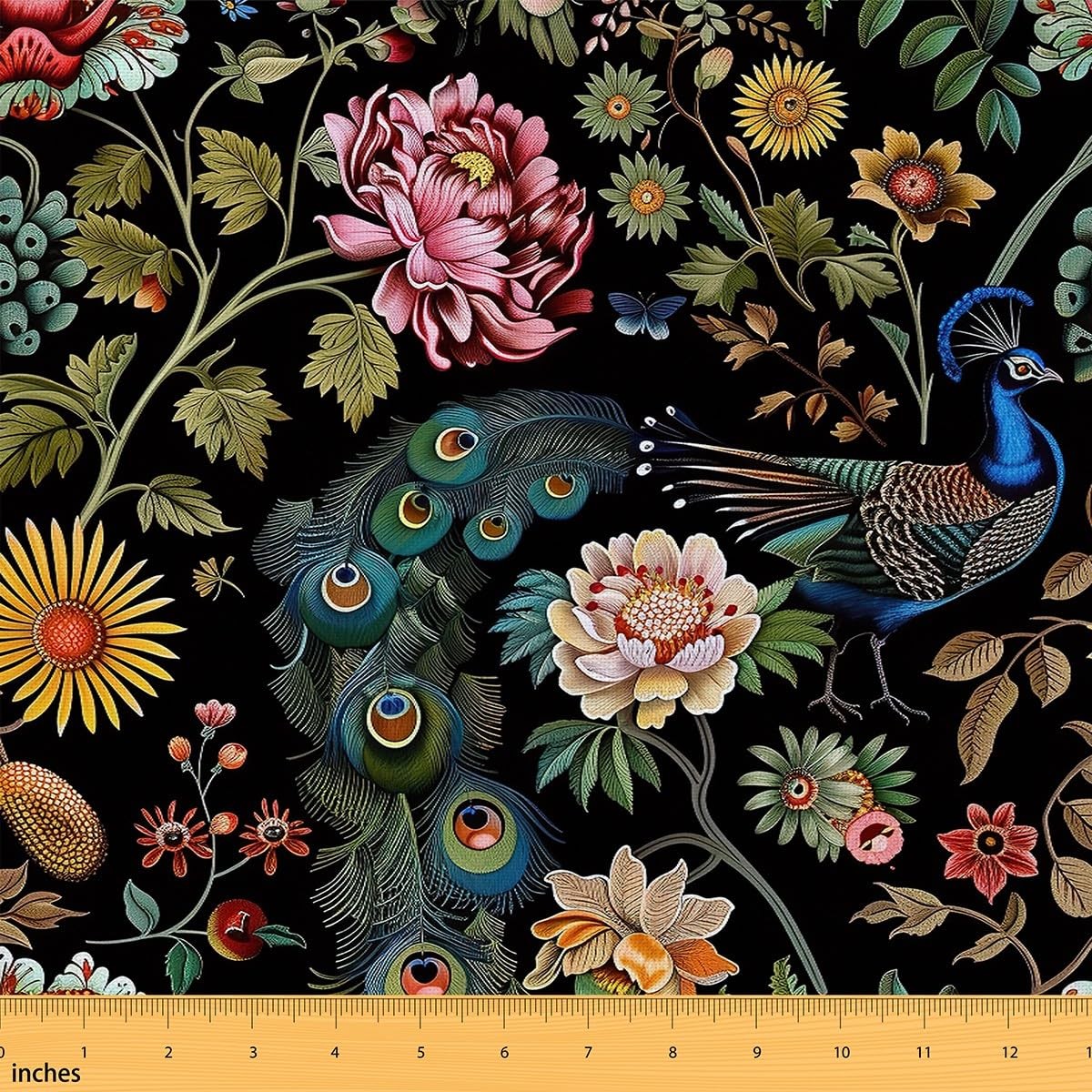 Feelyou Peacock Floral Waterproof Outdoor Fabric 5 Yards Animal Theme